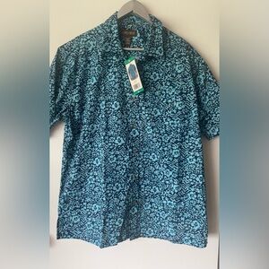 NWT COOKE STREET HAWAIIAN ISLANDS MENS SHIRT SZ XL COTTON FLOWER DARK BLUE